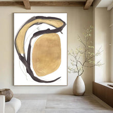 Load image into Gallery viewer, Golden Curves &amp; Dark Strokes – Abstract Mixed - Media with Bold Shapes DTP223
