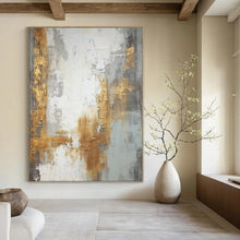 Load image into Gallery viewer, Gray, Gold &amp; White Abstract Canvas Painting, Suited for Minimalist Bedroom &amp; Sophisticated Lounge LargeART1270
