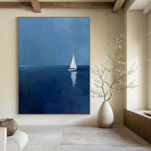 Load image into Gallery viewer, Minimalist Seascape Art, Blue - Toned Calming Painting for Coastal Bedroom &amp; Relaxation Nook LargeART2230

