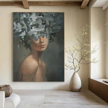 Load image into Gallery viewer, “Fragmented Floral Portrait” – Woman with abstract, fragmented floral shapes covering parts of her face and head. DTP328
