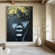 Load image into Gallery viewer, Abstract Painting Black Gold Face Art for Living Room &amp; Bedroom Decor LargeART2153
