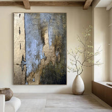Load image into Gallery viewer, Blue, Gold &amp; Brown Textured Abstract Acrylic Art, Perfect for Elegant Hotel Lobby &amp; Sophisticated Home Library LargeART1001
