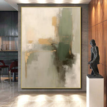 Load image into Gallery viewer, Large - Scale Green - Gold - Gray Abstract Art for Modern Living Room &amp; Artistic Office LargeART0524
