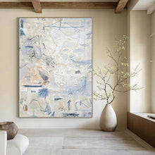 Load image into Gallery viewer, “Light - Hued Abstract with Delicate Blue Marks” – Subtle Abstract Suggesting Calm and Intricacy DTP144
