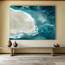 Load image into Gallery viewer, Aerial Blue Ocean and Sandy Island Abstract acrylic painting DLZ125
