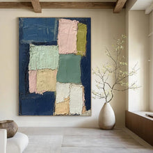Load image into Gallery viewer, “Pastel Blocks on Navy” - Minimalist Abstract Acrylic, Ideal for Scandinavian - Style Home and Art Gallery DTP013
