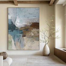 Load image into Gallery viewer, “Blue - Brown Abstract Textures” Abstract Painting on Canvas, Rustic Modern Decor DKH1012
