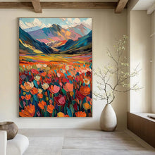 Load image into Gallery viewer, “Colorful Mountain Field with Flowers” - Expressive Landscape Art on Canvas DKH1597
