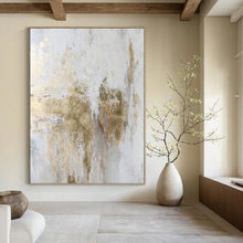 Load image into Gallery viewer, “Gold - Accented White Abstract” Abstract Painting on Canvas, Luxe Wall Art DKH1006
