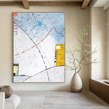 Load image into Gallery viewer, “Abstract Urban Pathways” - Blue, Red, and Yellow Line Art, Abstract Painting on Canvas DKH1092
