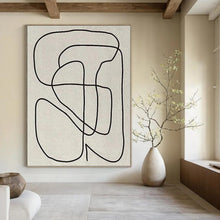 Load image into Gallery viewer, “Continuous Line Abstraction” - Black, White Abstract Art on Canvas DKH1136
