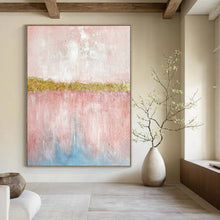 Load image into Gallery viewer, Pink &amp; Gold Strip Abstract Painting, Perfect for Elegant Bedroom &amp; Glamorous Dressing Room LargeART1884
