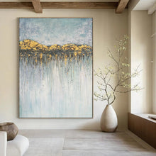 Load image into Gallery viewer, Gold &amp; Blue Textured Mountain Drip Abstract Art, Ideal for Luxe Bedroom &amp; Inspirational Office LargeART2077
