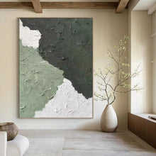 Load image into Gallery viewer, “Textured Green and White Abstract” - Green, White, Grey Abstract Art on Canvas DKH1326
