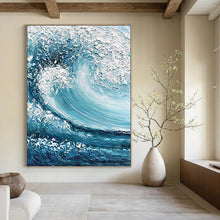 Load image into Gallery viewer, “Crashing Wave Impasto” – Thick, textured blue and white crashing wave. DTP322
