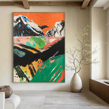 Load image into Gallery viewer, “Abstract Mountain Landscape in Bold Colors” – Vibrant Mountain Oil Painting with Expressive Brushstrokes DTP092
