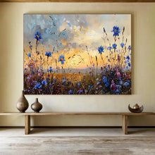 Load image into Gallery viewer, Blue Wildflower Meadow at Sunset Abstract Painting on Canvas - “Evening Blooms” DKH698
