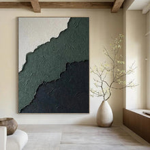 Load image into Gallery viewer, “Ripped Paper Textures in Green and Black” - Green, Black, White Abstract Art on Canvas DKH1218
