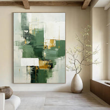 Load image into Gallery viewer, Green &amp; Gold Geometric Abstract Art, Good for Modern Living Room &amp; Art Gallery Display LargeART2290
