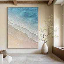 Load image into Gallery viewer, “Aerial Beach Waves” ，Soft blues and whites for ocean waves, beige for sand, in an aerial view. DTP314
