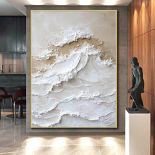 Load image into Gallery viewer, Large - Scale Textured Beige - White Wave Art for Coastal Home &amp; Spa LargeART0444
