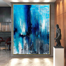 Load image into Gallery viewer, Hand - painted Large - scale Deep Blue Abstract Cascade Acrylic Art for Serene Bedrooms LargeART0024
