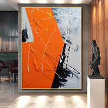 Load image into Gallery viewer, Oversized Orange and Black Dynamic Abstract Acrylic for Modern Dance Studio &amp; Edgy Home Bar LargeART0325
