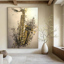 Load image into Gallery viewer, “Saxophone in Watercolor Splashes” - Abstract Musical Art on Canvas DKH1640
