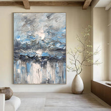 Load image into Gallery viewer, “Blue and Grey Abstract Stormy Sky” - Blue, Grey, White Abstract Art on Canvas DKH1291
