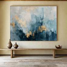 Load image into Gallery viewer, Hand - painted Oversized Blue - Gray Abstract with Gold Accents Acrylic Art for Sophisticated Living Rooms LargeART1755
