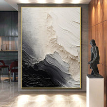 Load image into Gallery viewer, Hand - painted Large - scale Black - White Textured Abstract Acrylic Art for Industrial - Style Lofts LargeART0081
