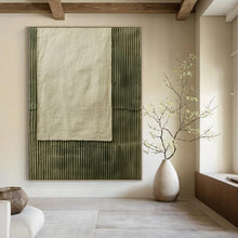 Load image into Gallery viewer, Large - Scale Hand - painted Linen and Ribbed Green Acrylic Art for Bohemian - Style Studies LargeART0219
