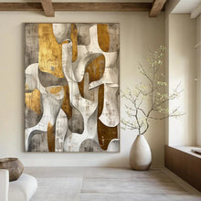 Load image into Gallery viewer, “Gold, Grey and White Abstract Forms” - Modern Abstract Acrylic, Ideal for Luxury Living Room and Corporate Office DTP011
