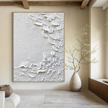 Load image into Gallery viewer, “White Impasto Blooms” – Thick, petal - like white impasto on a textured white background DTP373
