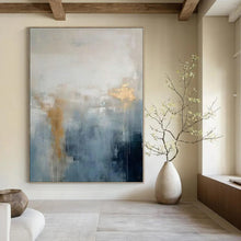 Load image into Gallery viewer, Blue - Gray with Subtle Gold Abstract Canvas Painting, Great for Serene Bathroom &amp; Modern Bedroom LargeART1211
