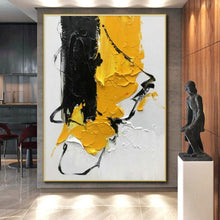 Load image into Gallery viewer, Black, Yellow, and White Textured Strokes Acrylic Art - Great for Modernist Kitchen &amp; Eclectic Bedroom LargeART0606
