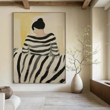 Load image into Gallery viewer, Yellow - Black - White Abstract Figure Art, Perfect for Eclectic Living Room &amp; Stylish Home Office LargeART2037
