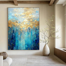 Load image into Gallery viewer, Blue &amp; Gold Ethereal Landscape Acrylic Art, Perfect for Bedroom &amp; Spa LargeART1015
