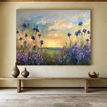 Load image into Gallery viewer, Blue Flower “Sunset Meadow” Painting on Canvas, Serene Floral Landscape DKH819
