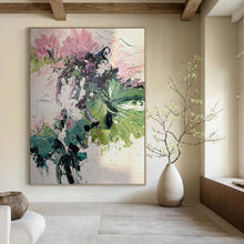 Load image into Gallery viewer, “Impasto Floral Bouquet” – Textured Flower Oil Painting with Pink &amp; Green Hues DTP271
