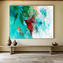 Load image into Gallery viewer, Turquoise Floral &amp; Aquatic Abstract Painting on Canvas DKH538
