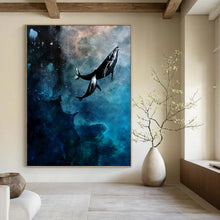 Load image into Gallery viewer, “Cosmic Whales in Deep Blues” Abstract Surrealist Painting on Canvas, Dreamy Marine Art DKH933
