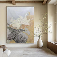 Load image into Gallery viewer, Black, White &amp; Gold Line - Drawn Flower Art, Suited for Elegant Dining Room &amp; Minimalist Bedroom LargeART1958

