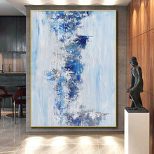 Load image into Gallery viewer, Hand - painted Oversized Blue - Gray Abstract Streaks Acrylic Art for Calm Waiting Rooms LargeART0072

