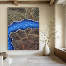 Load image into Gallery viewer, “Gold and Blue Abstract Wave” - Gold, Blue Abstract Art on Canvas DKH1345
