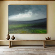 Load image into Gallery viewer, Moody Sky &amp; Green Fields Subtle Hues &amp; Ethereal Landscape on Canvas DLZ005
