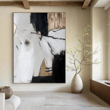 Load image into Gallery viewer, “Black - White - Gold Abstract Angles” Abstract Painting on Canvas, Sophisticated Dining Decor DKH1005
