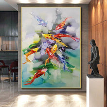 Load image into Gallery viewer, Large - Scale Colorful Koi Fish Abstract Acrylic Art for Dining Room &amp; Asian - Inspired Home LargeART0432
