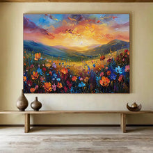 Load image into Gallery viewer, Mountain Sunset “Flower Valley” Painting on Canvas, Scenic Impasto Art DKH837
