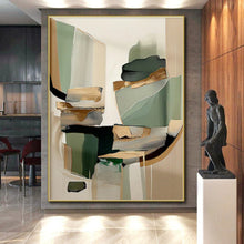 Load image into Gallery viewer, Large - Scale Green and Gold Abstract Collage - Ideal for Luxury Home Office &amp; Art - Deco Living Room LargeART0764
